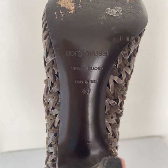 Sergio Rossi Square Toe Tall Woven Boots w Heel Shoes - Picture 9 of 11